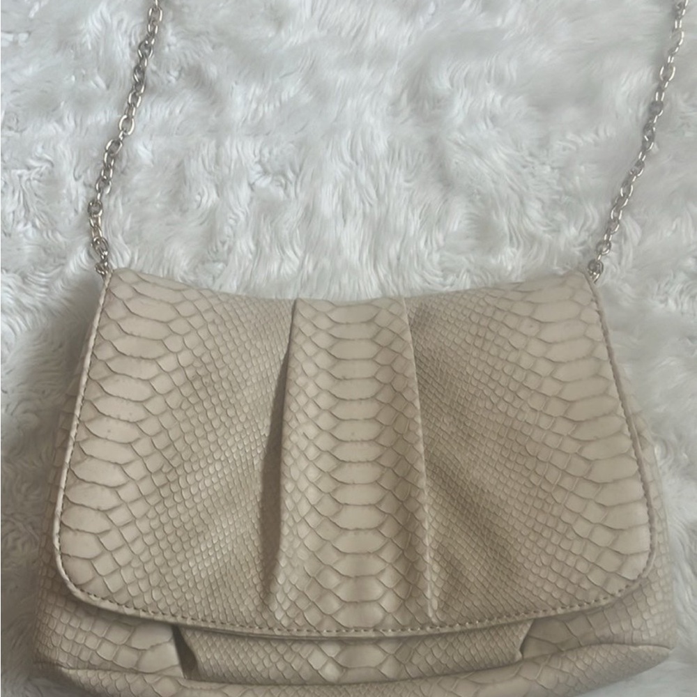 Chicos cream faux snake print cross body purse